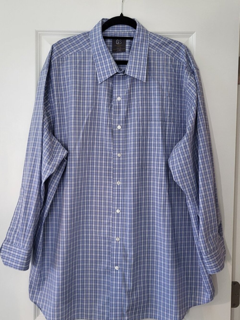 GS Gold Series DXL Men's Dress Shirt 19 34/35 Blue Plaid Wrinkle Free Big Tall